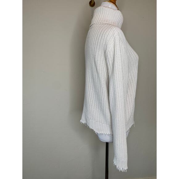Z Supply Ribbed Turtleneck Sweater Raw Chewed Hems Cream Sz Large - Picture 4 of 8